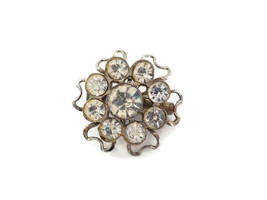 VINTAGE ROUND BROOCH SPARKLY SILVER TONED ANTIQUE JEWELRY RUSTED OPEN BA... - $13.99