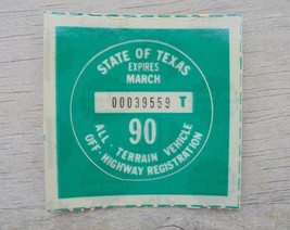 1990 TEXAS ALL TERRAIN VEHICLE OFF-ROAD-HIGHWAY REGISTRATION STICKER NEW... - £3.74 GBP