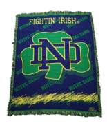 Vtg 90s Spell Out All Over Print University of Notre Dame Fringed Blanke... - $59.35