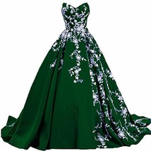 White Lace Long Ball Gown Formal Prom Evening Dresses Gothic Emerald Green US 4 - £138.76 GBP