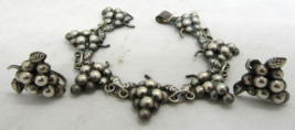 Vintage Grape Bunch Chain Bracelet and Earrings MEXICO 925 Sterling Silver  - £141.14 GBP