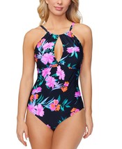 MSRP $65 Island Escape Women Hi-Neck Keyhole One-Piece Swimsuit Black Size 6 - £9.43 GBP