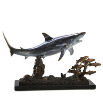 Brass and Marble Swimming Shark with Prey Statue - £552.87 GBP