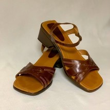 MONTEGO BAY CLUB Blocked Strappy Sandals 8W Brown Leather Square Toe Retro - £37.84 GBP