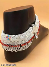 Kundan Silver Plated Anklet Payal Pajeb Women Girl Party Wedding Dulhan Wear D - £23.61 GBP