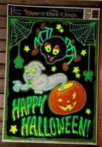Happy Halloween Glow In the Dark Window Decor Clings Ghost Spider GITD VTG 2000 - £8.19 GBP