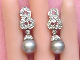 Estate 10.6 Mm Gray Black Tahitian Pearl Drop .55ctw Diamond White 14K Earrings - £1,322.65 GBP
