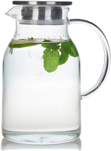 Glass Pitcher With Lid 68oz Heat Resistant Water Jug For Hot/cold Water Ice Tea - £24.33 GBP