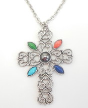 Vintage Romanesque Avon Necklace Silver Cross Jewelry Hematite Center Ca... - £12.74 GBP
