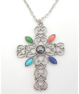 Vintage Romanesque Avon Necklace Silver Cross Jewelry Hematite Center Ca... - £12.63 GBP