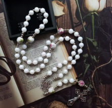 Floral Our Father Bead Rosary 8mm &amp; 10mm Acrylic Beads Catholic Girl&#39;s W... - £12.72 GBP