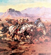The Attack Cowboys And Indians 1978 Old American West Print Russell LGAD99 - £39.32 GBP