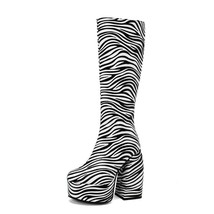Platform Boots Women  Autumn and Winter Fashion Street Style Zebra Print Knee Bo - £77.62 GBP