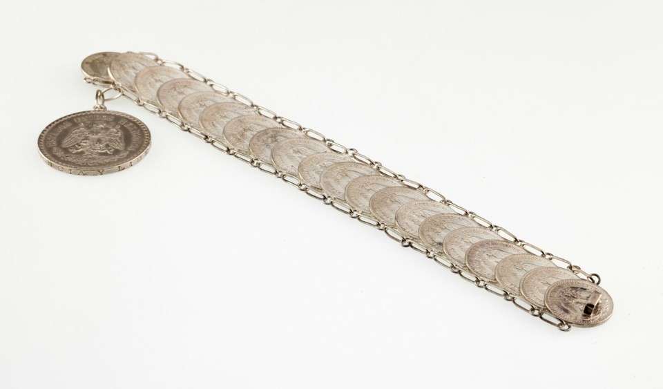 1920's-40's Mexico Silver (720) 20 Centavos Coin Bracelet & Un Peso Charm Item image 4