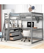 Gray Full Loft Bed w/ Desk, Shelves &amp; Drawers - $995.19 CAD