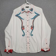 Tunique Women’s Blouse Sz XL Western Indian Embroidered Shirt Pearl Button - £46.25 GBP