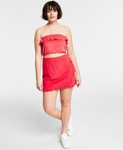 MSRP $40 Bar III Women Terry Cloth Ruffle Mini Skirt Red Size 2XS - $15.67