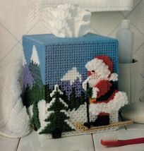Plastic Canvas Skiing Santa Tissue Cover Treetop Angel Snowman Canister Patterns - £7.98 GBP