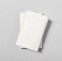 2pk Standard Linen Blend with Hem Stitch Pillowcase Set Sour Cream Heart... - £15.56 GBP