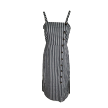 Rebellion Cute Sleeveless Button Up Midi Dress ~ Sz L ~ Blue &amp; White Str... - £13.44 GBP