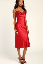Lulus You&#39;re My Type Red Satin Jacquard Midi Slip Dress Size Small NEW - £45.82 GBP