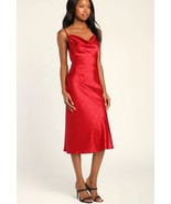 Lulus You&#39;re My Type Red Satin Jacquard Midi Slip Dress Size Small NEW - £45.61 GBP