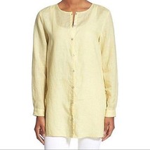 NWT Eileen Fisher Daisy Yellow Linen Round Neck Button Down Shirt Tunic Sz. XXS - £80.42 GBP