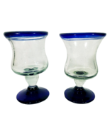 Mexican Hand Blown Margarita Glasses Goblets Set of 2 Vintage Cobalt Blu... - €15,47 EUR
