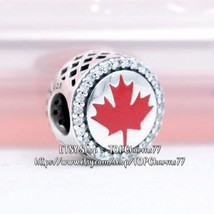 925 Sterling Silver Exclusive Canada Red Maple Leaf Marquis Button Charm  - $18.00
