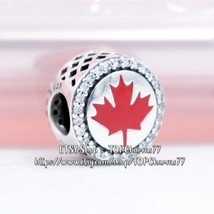 925 Sterling Silver Exclusive Canada Red Maple Leaf Marquis Button Charm  - £13.44 GBP