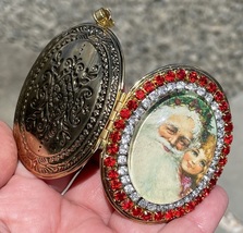 Vintage Rhinestone Santa Claus Locket Pendant Heirloom Christmas Ornament 2.25&quot; - £75.66 GBP