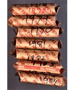 Lincoln Pennies Lot of 7 Coin Rolls of Vintage Lincoln Pennies (1978 to ... - £7.78 GBP