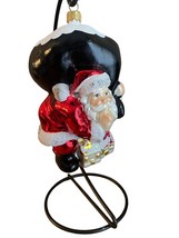 7” Santa Claus Gifts Presents Black Sack Poland Glass Christmas Ornament... - $19.24