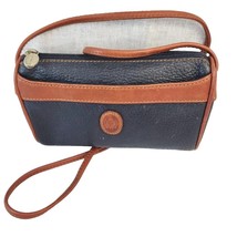 Vintage Liz Claiborne Shoulder  Bag Pebbled Leather  Navy Blue Brown Trim - £17.16 GBP