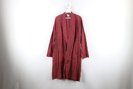 Vintage 70s Streetwear Mens Medium Faded Bath Robe Loungewear Red Plaid USA - £31.15 GBP