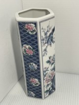 Vintage Takahashi San Francisco Bud Vase Art 6&quot; Birds Floral Blue - £11.15 GBP