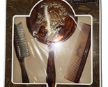 Vintage Tortoise SET Mirror Etched Lovebirds Brush And Comb Shell Plasti... - $59.37