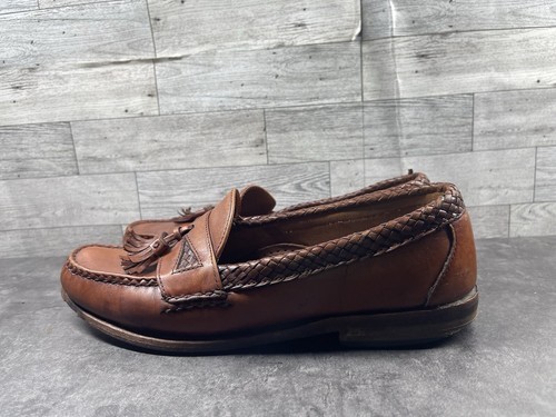 Allen Edmonds Loafers Men 9 B Maxfield Shoes Brown Woven Leather Tassel Slip On Item image 9