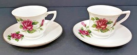 Demitasse Cups and Saucers Set of 2 Romantic Rose With Gold Trim Japan - $15.99