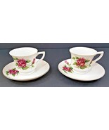 Demitasse Cups and Saucers Set of 2 Romantic Rose With Gold Trim Japan - $15.99