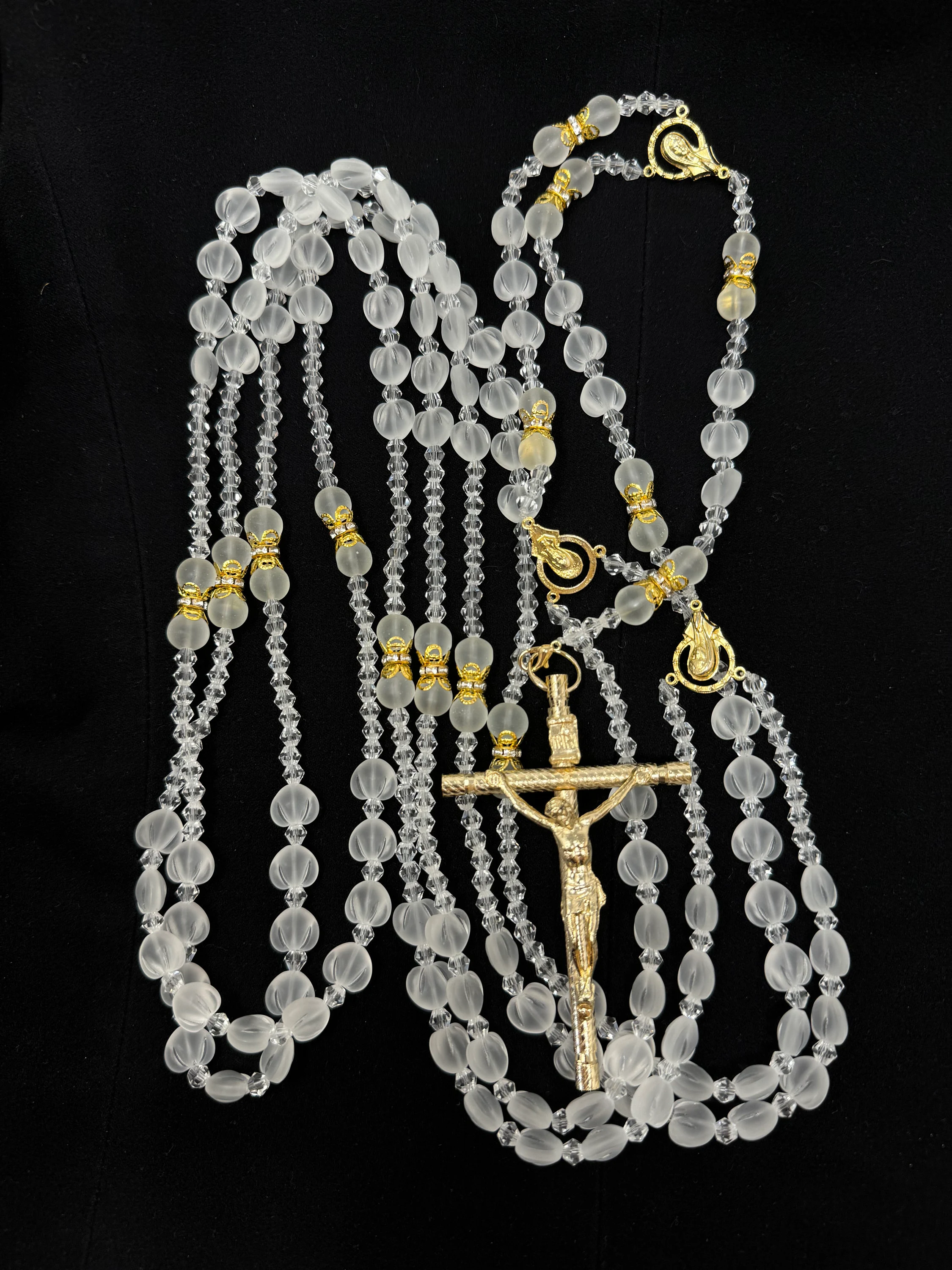 Gold Toned Wedding Rosary Lasso, Heart Beads and Faceted Crystals, Lazo ... - $98.53 CAD