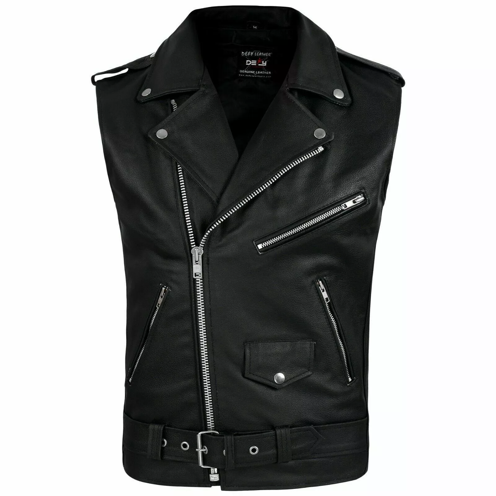 Men&#39;s Sleeveless Biker Style Classic Vest Belted Punk Genuine Leather Vest - £134.71 GBP