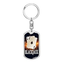 Casino Poker Jewelry Black Jack Swivel Keychain Dog Tag Stainless Steel or 18k G - £31.28 GBP