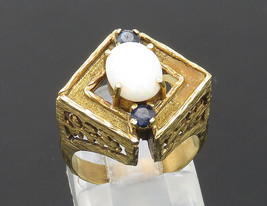 14K GOLD - Vintage Fire Opal &amp; Sapphire Victorian Cocktail Ring Sz 4.5 - GR131 - £385.36 GBP