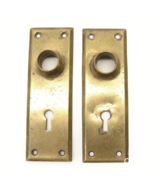 Pair Solid Brass Gold Handle Door Back Plate Key Hole Mid-Century - $24.72