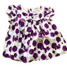 Janie Jack Floral Swing Twirl Dress 3 White Purple Short Sleeve Bow Buttons - £21.81 GBP
