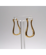 Vtg Gold Tone Womens Large Twisted Curved Oval Hoop Earrings Abstract Ho... - $12.99