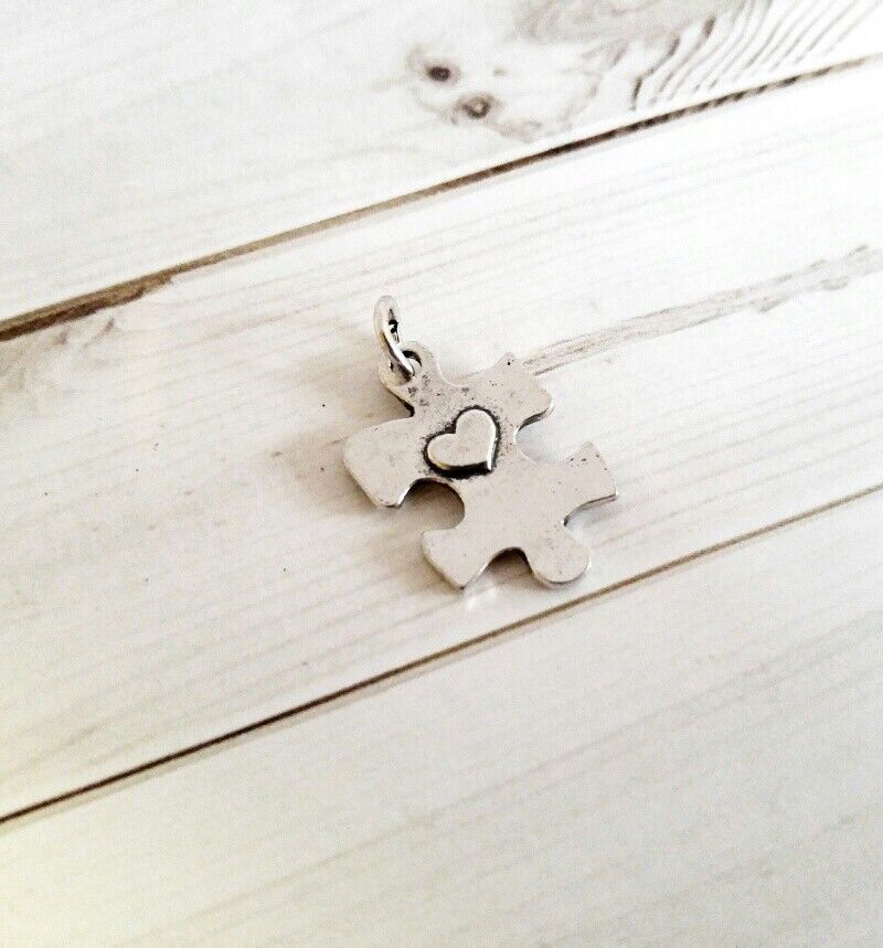 Puzzle Piece Charm Pendant Autism Awareness Antiqued Silver Charm with J... - $3.53