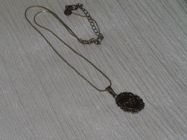 Estate Silvertone Cube Chain with Oval Brown Enamel Horse Medallion Pendant Neck - £6.75 GBP