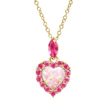 1 CT Opale &amp; Saphir Rose Pendentif Coeur 14K or Jaune Gp Argent Été Solde - $63.05